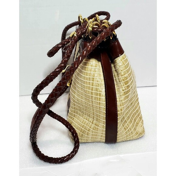 Vintage Kaela Straw Purse Brown Leather Trim Shoulder Bag Unique Closure - Picture 11 of 15